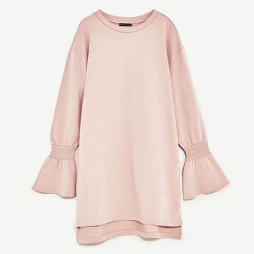 Zara Plush Dress With Flared Sleeves